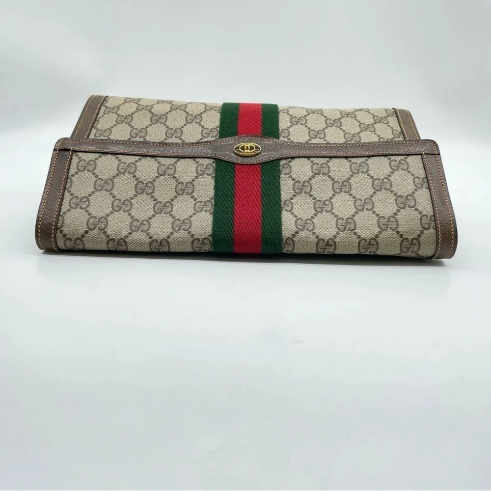 Auth Gucci GG Supreme Sherry Line PVC Clutch Bag